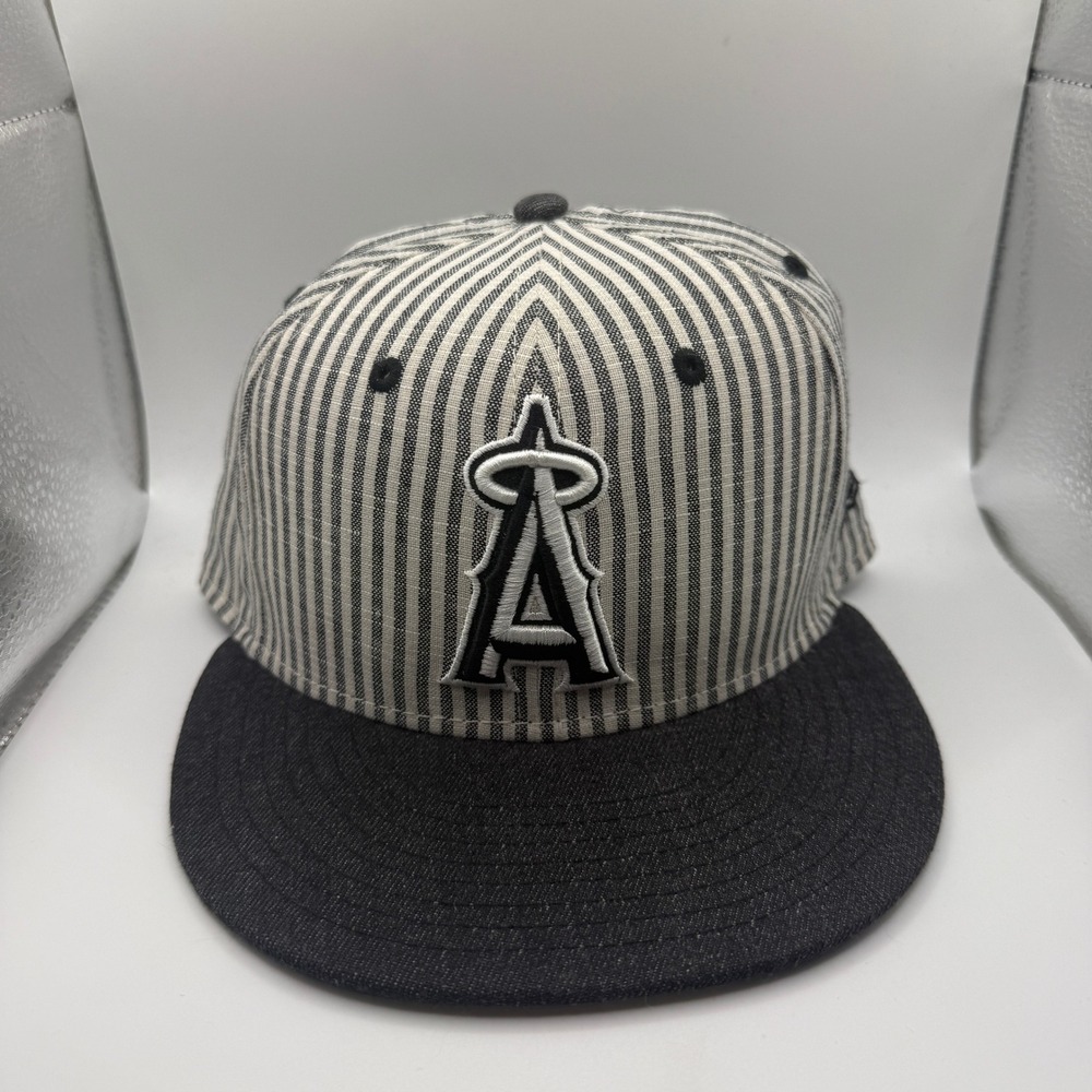 New Era 59FIFTY Los Angeles‎ Angels Fitted Hat 7 5/8 Pinstripe Linen Cotton Cap